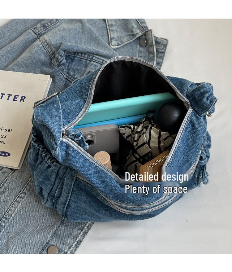 2025 Women's Harajuku Style Denim Canvas Crossbody Bag - Large Capacity, Simple Design