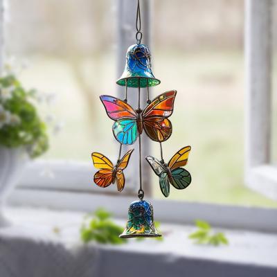 Butterfly Wind Chime Metal Stained Glass Wind Chime Hanging Decoration for Indoor Outdoor Garden Patio Porch Home Decor