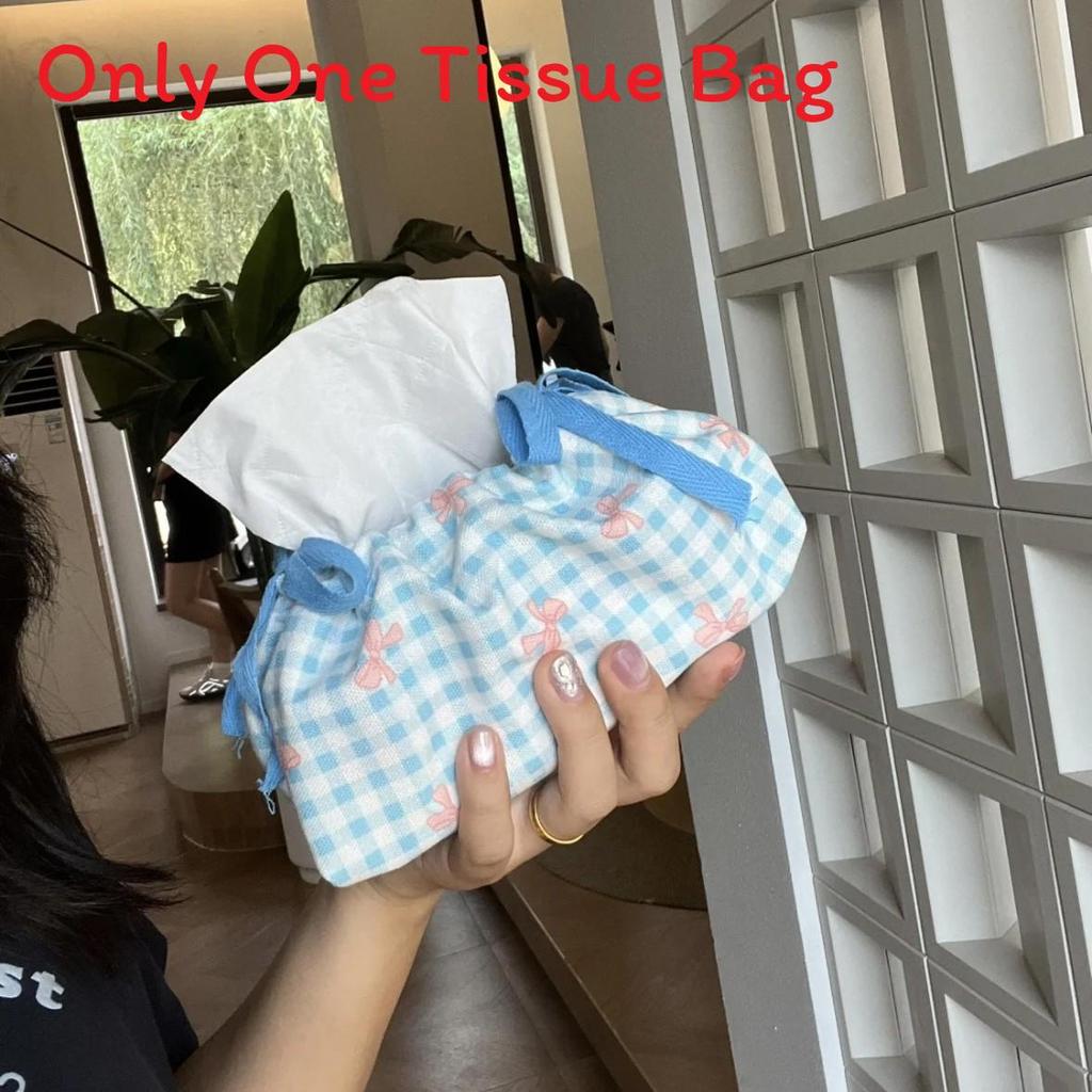 Style Floral Cloth Tissue Box Cover With Drawstring Organizer For Car And Home Decor