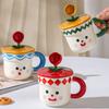 Small Flower Expression Cute Cartoon Ceramic Cup with Cover Spoon with High Appearance Single Cup Girl Couple Mug Small Gift