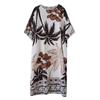 Summer Literary and Retro Middle-aged and Elderly Mother Clothing Cotton and Linen Positioning Flower Round Neck Loose Dress Women