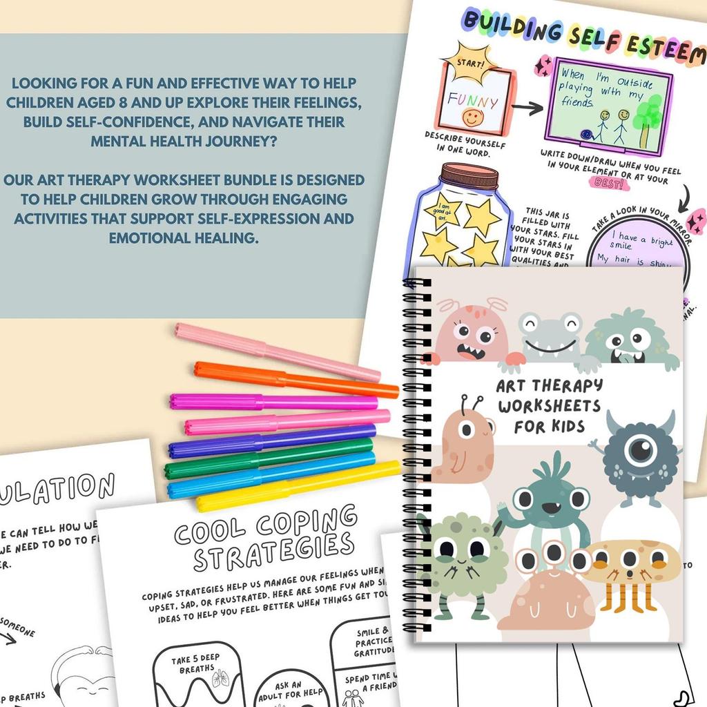 Instantly Available Cute Monster Emotional Management Workbook for Kids – 50 Pages