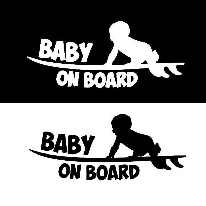 Baby On Board Funny Vinyl Sticker Cute Surfboard Surfer Car Reflective Silver Decal