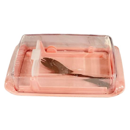 

Коробка для нарезки масла, пластиковая форма для резки масла с прозрачной крышкой для столешницы, охлаждаемый контейнер для масла, кухонная коробка для масла для выпечки розовый