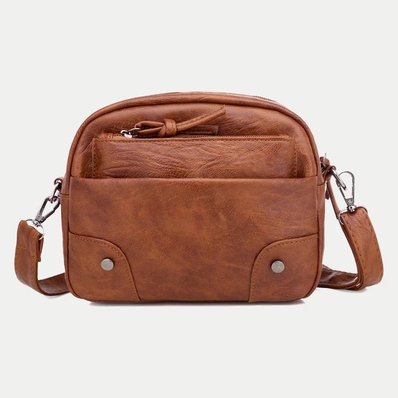 Vintage Simple Women Tašky přes rameno Malá kabelka Crossbody Phone Peněženka Pack Měkké PU kožené čtvercové tašky Messenger