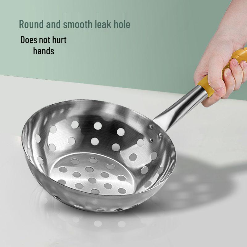 Stainless Steel Large Hole Strainer Ladle for Liangfen, Sweet Potato Starch, Dumpling Soup, and Noodles.