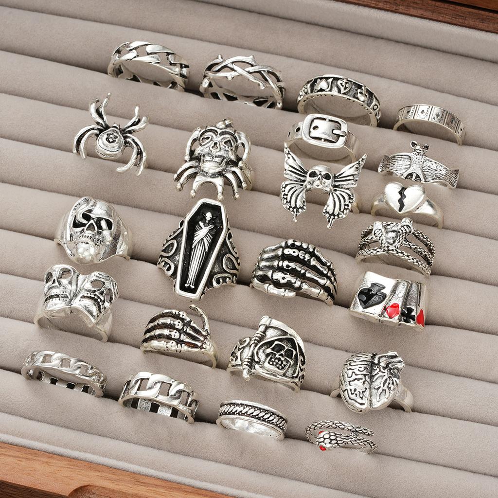 Skull Bat Spider Ring Set Dark Gothic Retro Exaggerated Finger Ring 23-piece Set