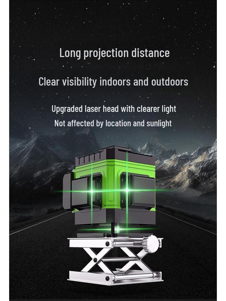 Yajin 16-Line High-Precision Green Laser Level for Wall and Ground, Outdoor-Ready.