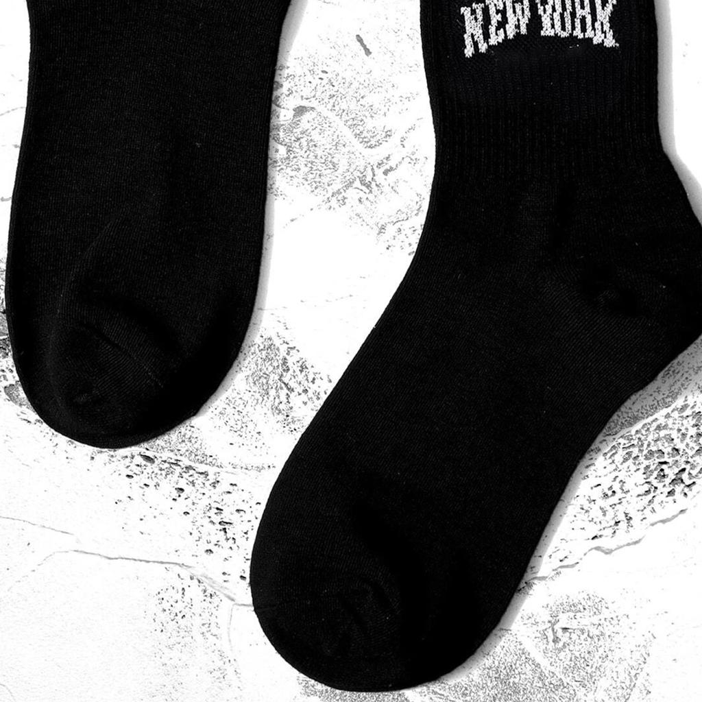 3/5/10 Paar Damen Crew-Socken, Schwarz mit Schriftzug "New York" und Streifen, Bequem, Atmungsaktiv, Feuchtigkeitstransportierend, College