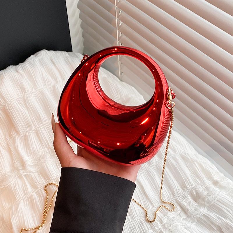 Women's Shiny Mini Crescent Chain Bag - Exquisite Lipstick & Coin Crossbody Purse