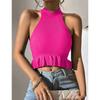 Summer New Design Sense Ruffled Knit Halter Vest Sexy Short Top Women
