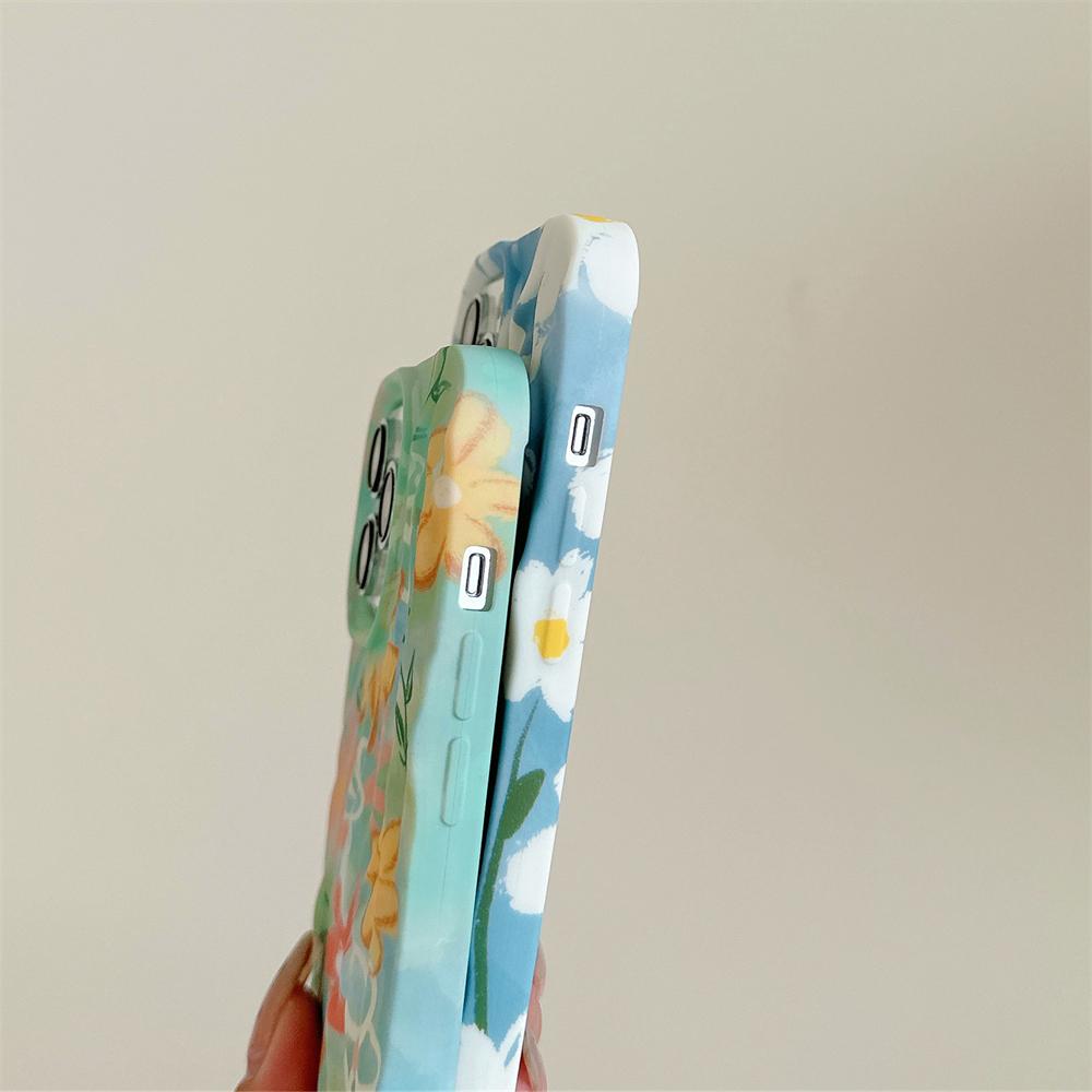 Carina Custodia per Telefono con Fiori 3D ad Acquerello Plissettata e Arricciata Per iPhone 15 14 13 Pro Max 11 12 Pro Max Cover Luminosa Floreale Antiurto