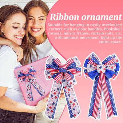 American Independence Day Bow Decoration Prop Festival Flag Star Stripe Bow Ribbon Pendant