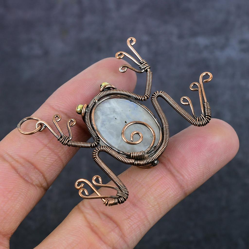 Moonstone Handmade Copper Wire Wrap Jewelry Pendant 2.36" z1D89