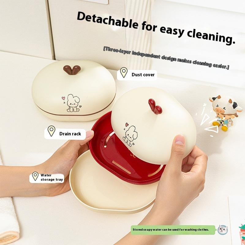 Cartoon Tragbare Seifenschalen Doppellagige Plastik-Seifenbox Haushalts-Badezimmer Ablage Seifenschale Badezimmer-Seifenbox Mit Deckel