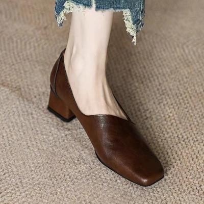 Varf pătrat femei cu toc mijlociu pantofi din piele la modă pantofi eleganti de birou femei 2024 tendință toamnă pantofi pantofi rochie Zapatos Mujer