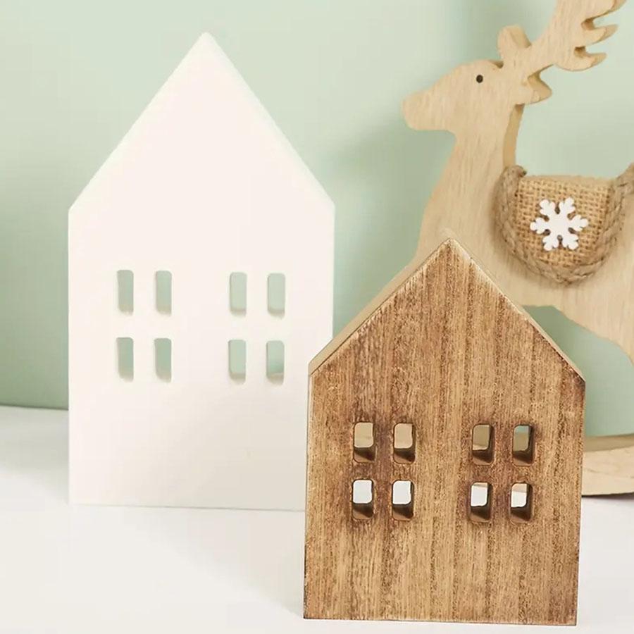 Scandinavian Wooden Miniature House Desktop Decor for Home Living Room Table Craft