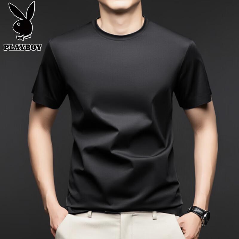 PLAYBOY Herren-T-Shirt mit kurzen Ärmeln aus Seidenmischung und Eis seide