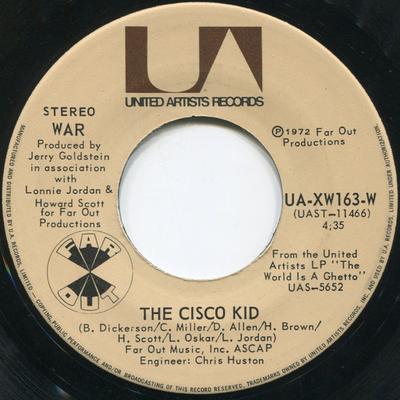 7inch Record WAR - The Cisco Kid / Beetles In The Bog UAXW163W United Artists  1972 Canada Soul/Funk Used