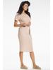 Fitted Midi Dress with Kimono Sleeves and Tie Detail, Beige M