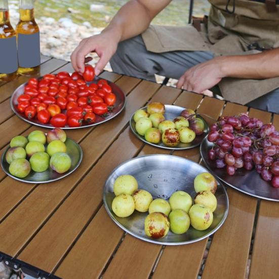 Camping Dinner Plate Stainless Steel Serving Plate Rustproof Heat-Resistant Reusable Dishwasher Safe Feeding