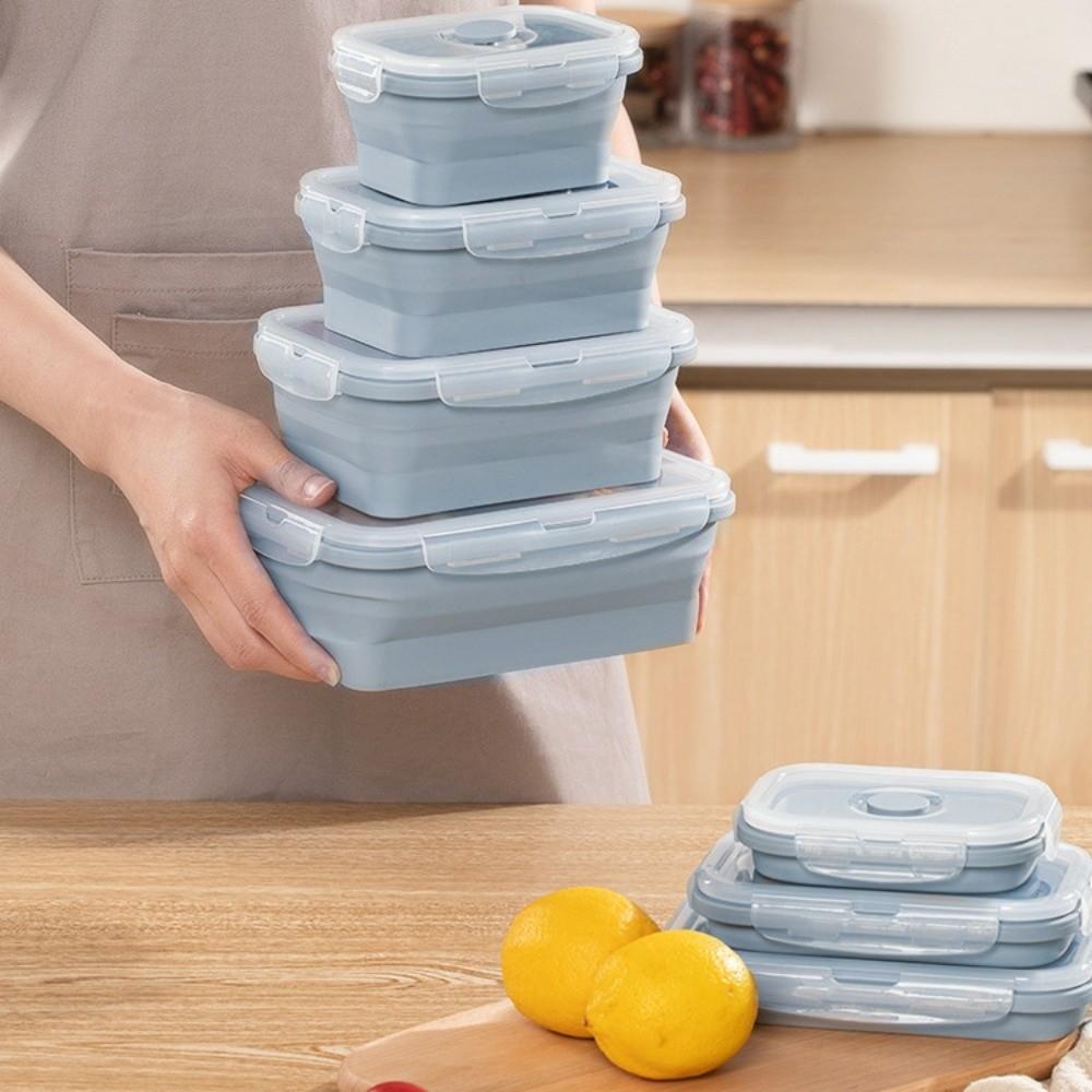 4pcs Large Capacity Silicone Lunch Box Rectangular Fresh Keeping Box Foldable Lunch Box  Picnic