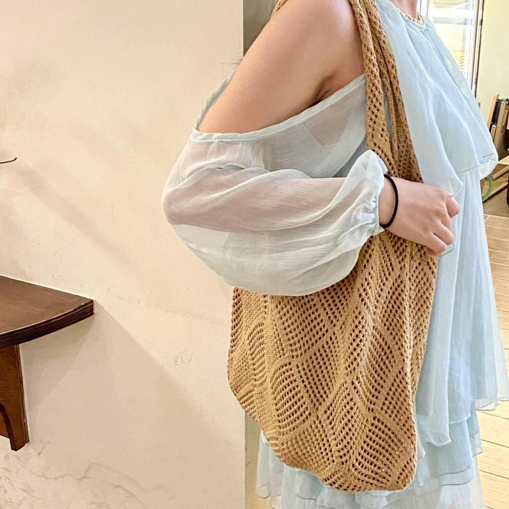 Handwoven Beach Crochet Bag for Women Lightweight Knitted Tote Handbag Summer Shopping Travel Shoulder Purse