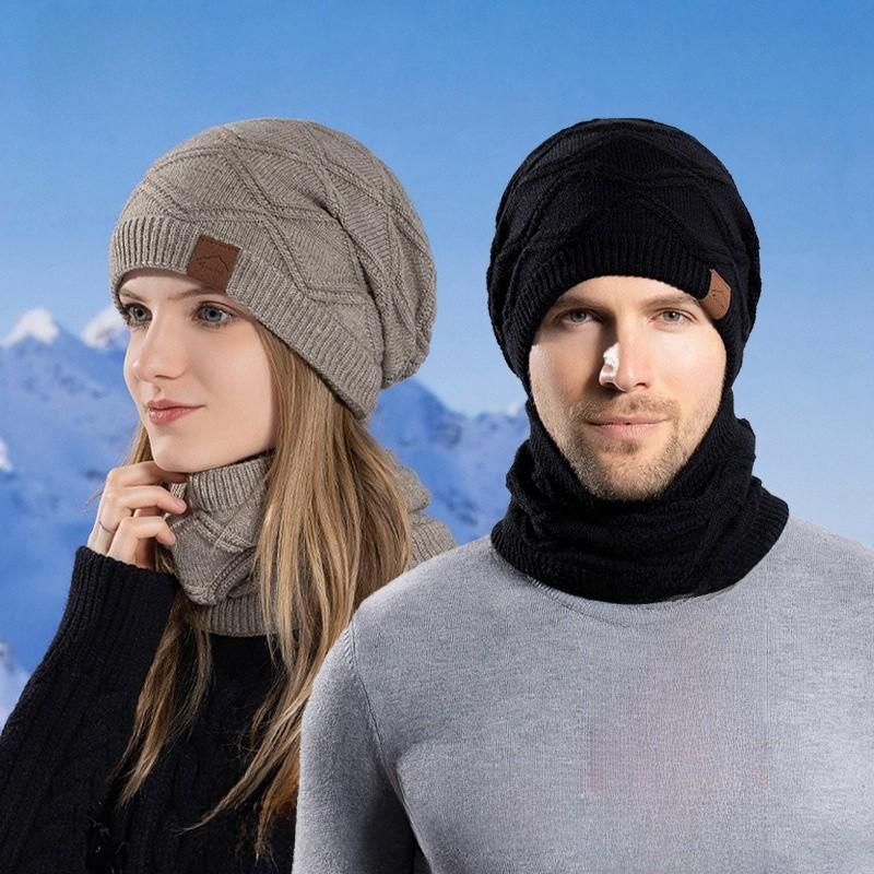 Knitted Winter Hat And Neck Warmer Set With Windproof Insulation For Men And Women