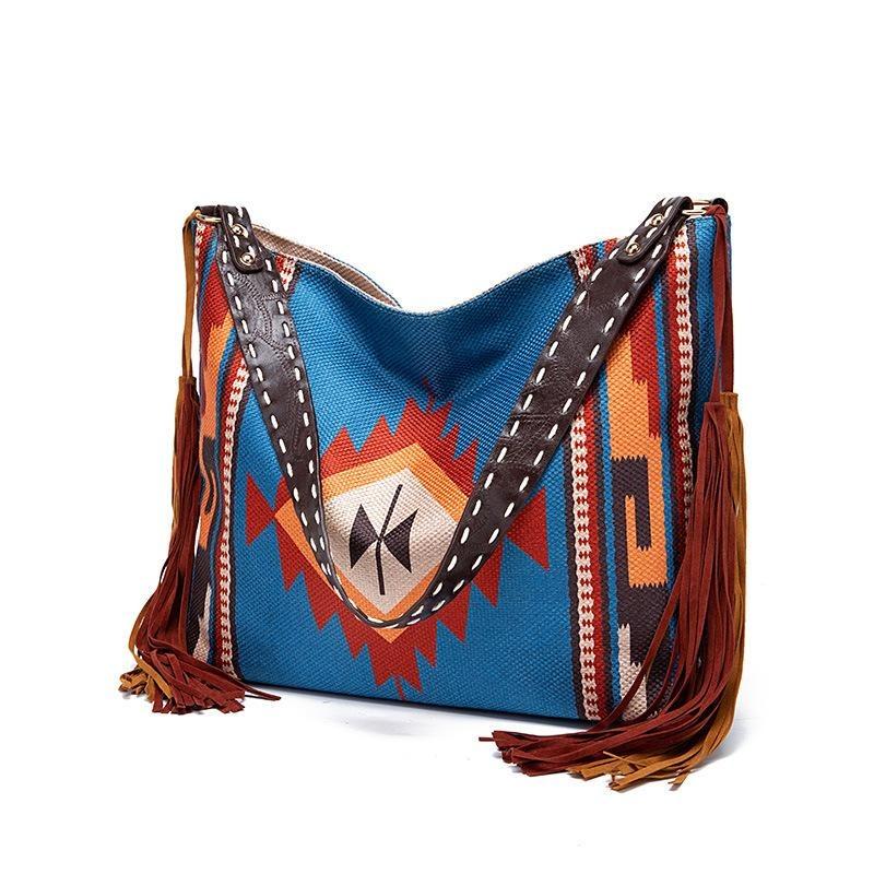 European and American Retro Bohemian Handmade Woven Flowing Silk Cotton and Linen Single Shoulder Large Bag for Women