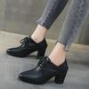 Fashion Ladies High Heels 2024 New Temperament Pumps Lace Up Hollow Breathable Low-top Shoes Round Toe Talon Femme Retro Zapatos Mujer