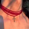 2024 Mehrlagige Rotes Kreuz Choker-Halskette im Original-Design mit Titanstahl