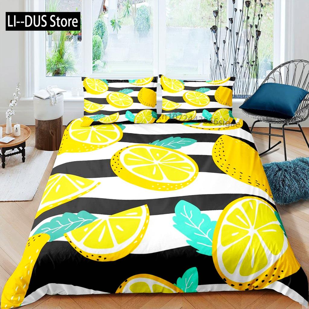 Nature Bedspread Lemon Tree Branches Gardening Design Decorative Quilted 3 Piece Coverlet Set with 2 Pillow Shams Full Size