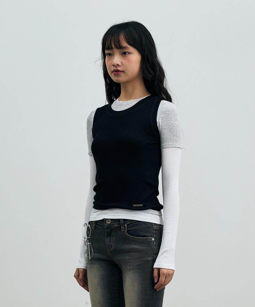 Alikim Comet Layered Sleeve Top / Black