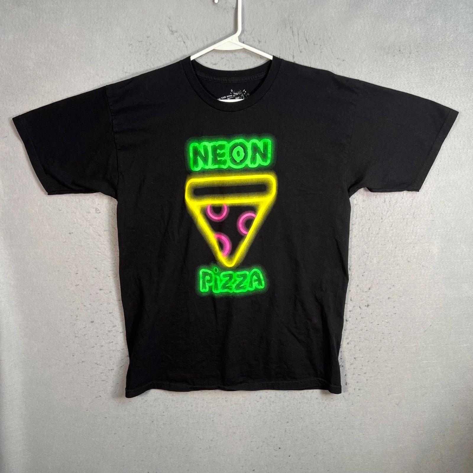 Riff Raff Neon Pizza Black Graphic T-Shirt Mens Size Large 100% Cotton 4XL