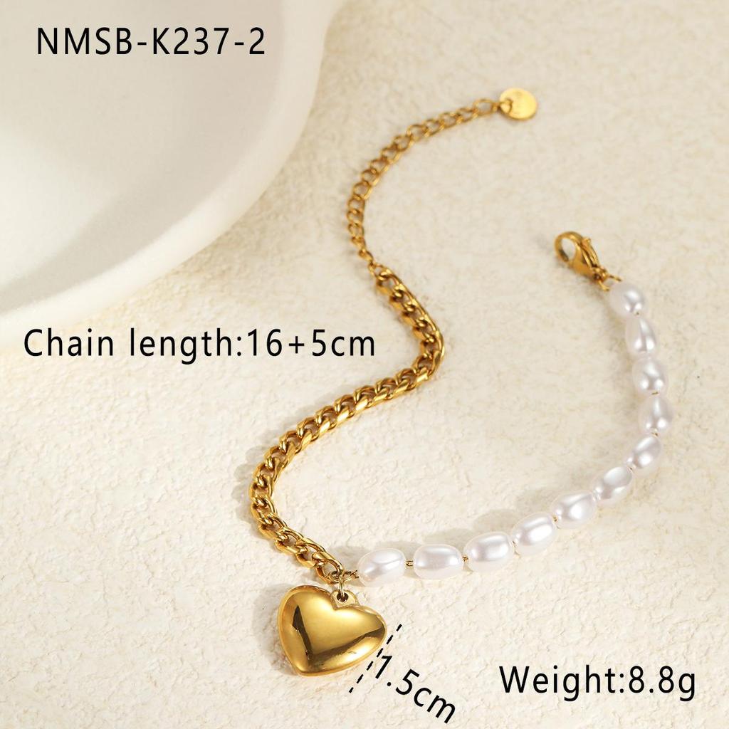 Elegant Baroque Faux Pearl Stainless Steel Layered Bracelet Earrings Set