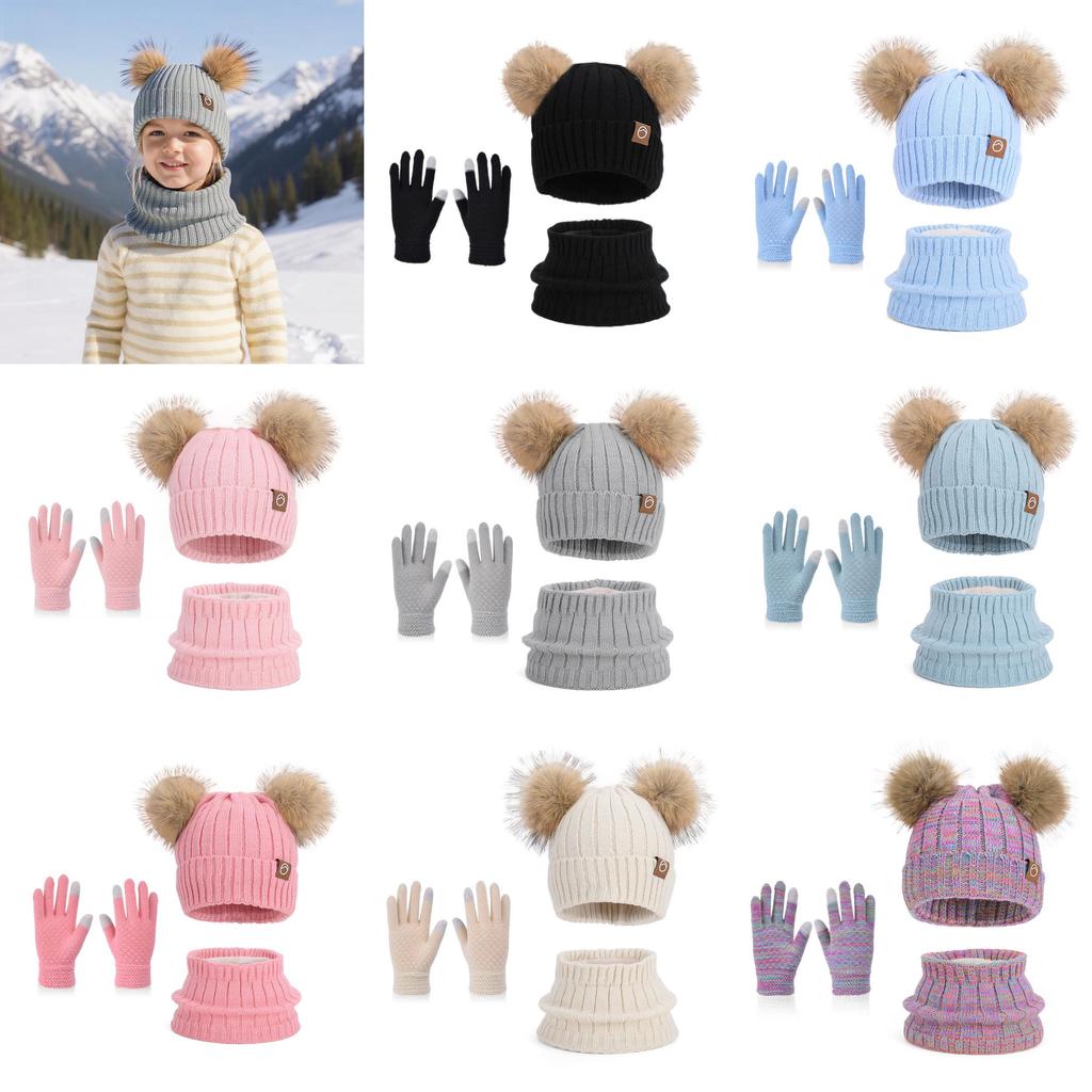 Strickmützen-Set für Kinder mit Ohrenschützern und Schal für den Winter, für Wärme im Freien, Kinderzubehör