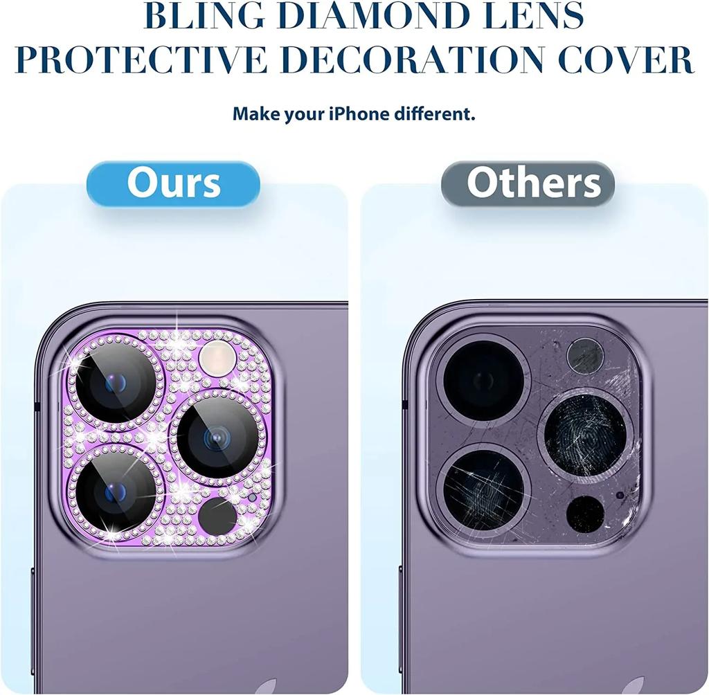 2 PEZZI Protezione Obiettivo Fotocamera per iPhone 16 11 12 13 Pro Max 15 Pro Max Vetro Protettivo Metallico Diamante per IPhone 16 14 Plus Vetro Obiettivo