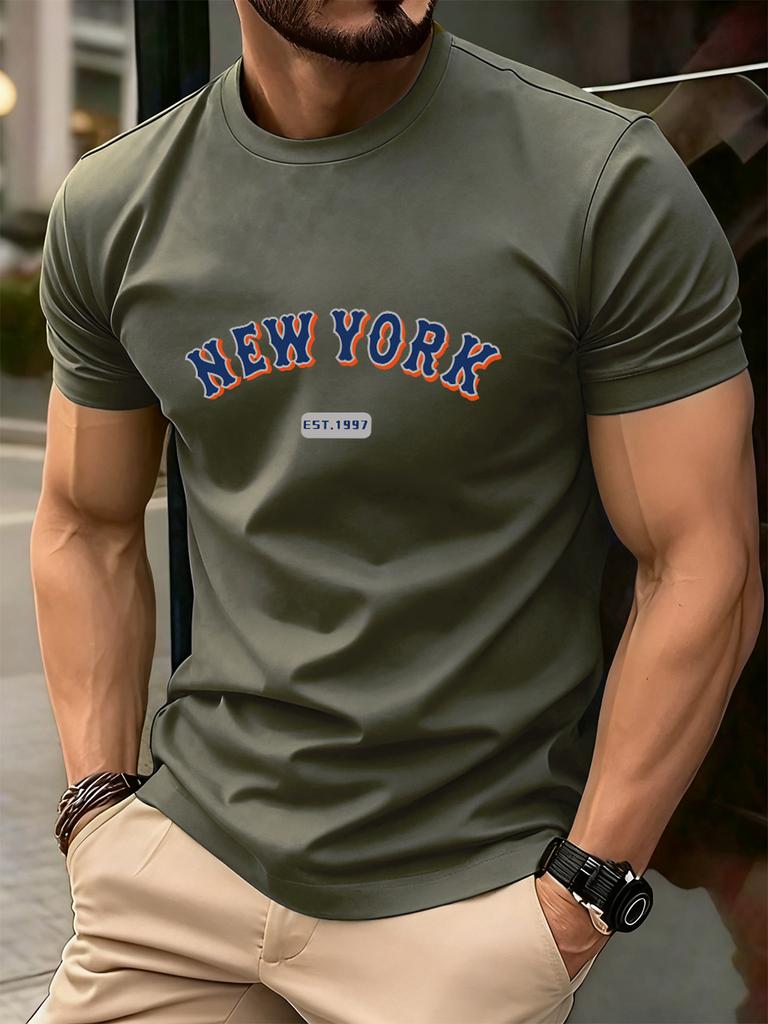 New York Letter Creative Print Cotton TShirts Men Summer Short Sleeve T Shirt Soft Oversized ONeck Tops Basic Male Clothes