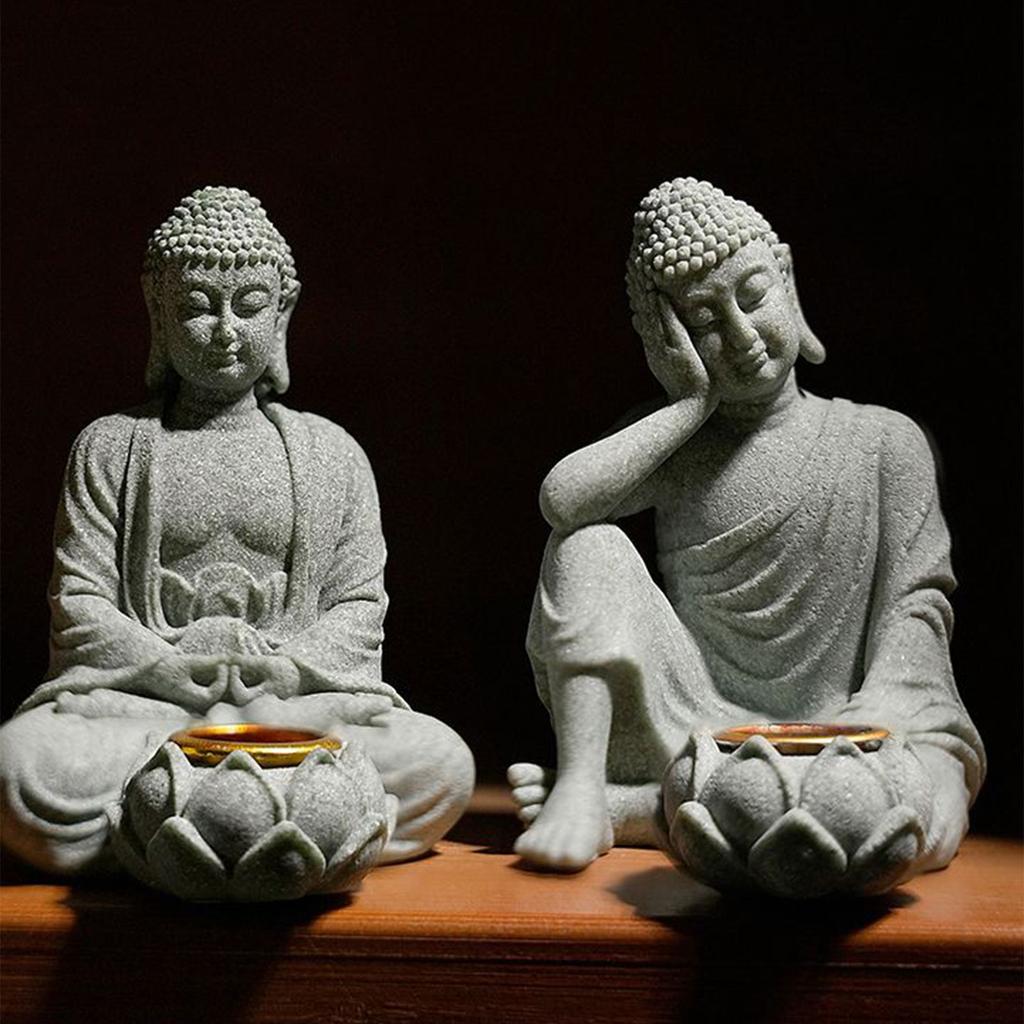 Sitting Buddhas Statue with Tealight Candle Holder Buddhas Figurine Sculpture Insenses Holder for Home and Garden Decors