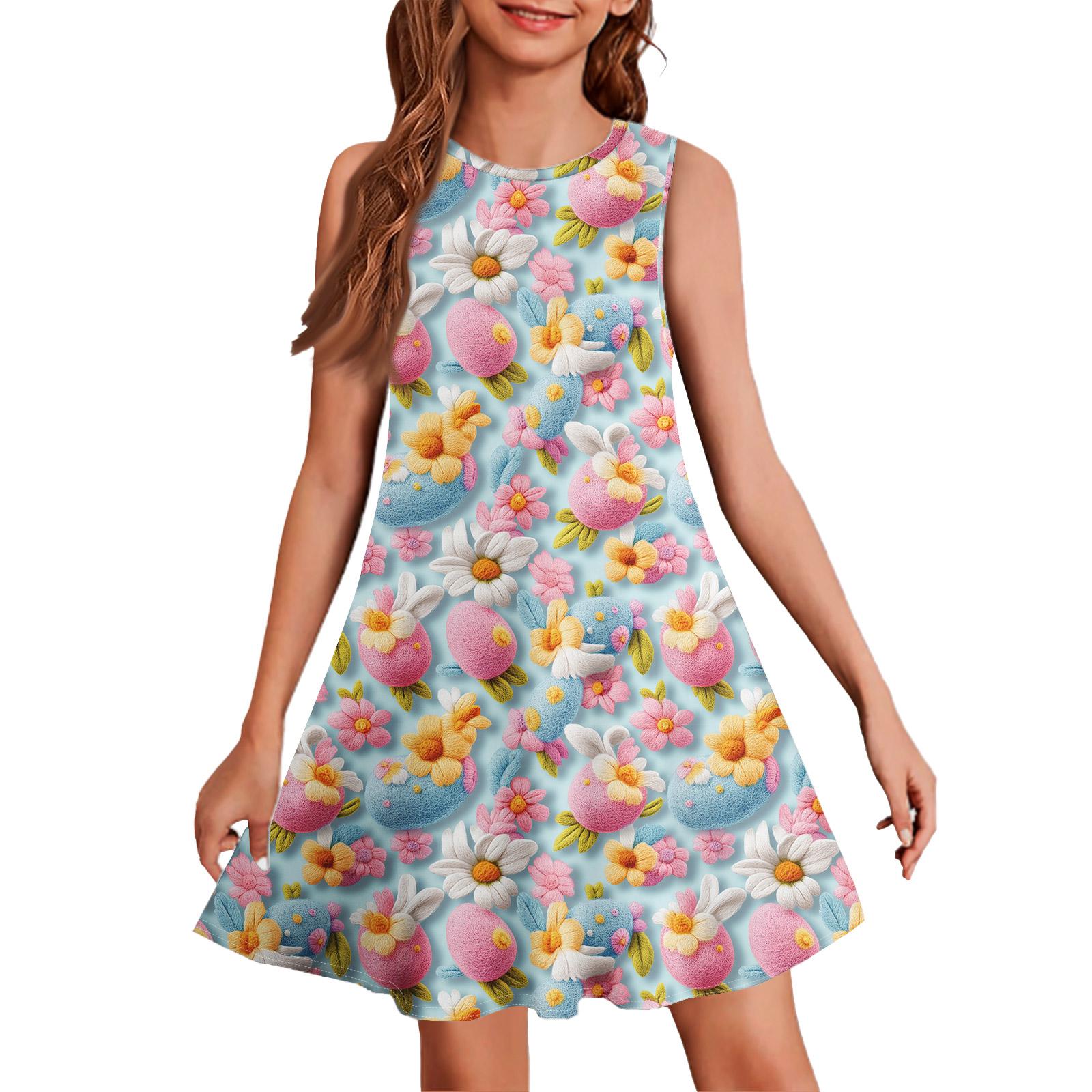 

Girl Summer Dress Sleeveless Printed Color Casual Dress 160