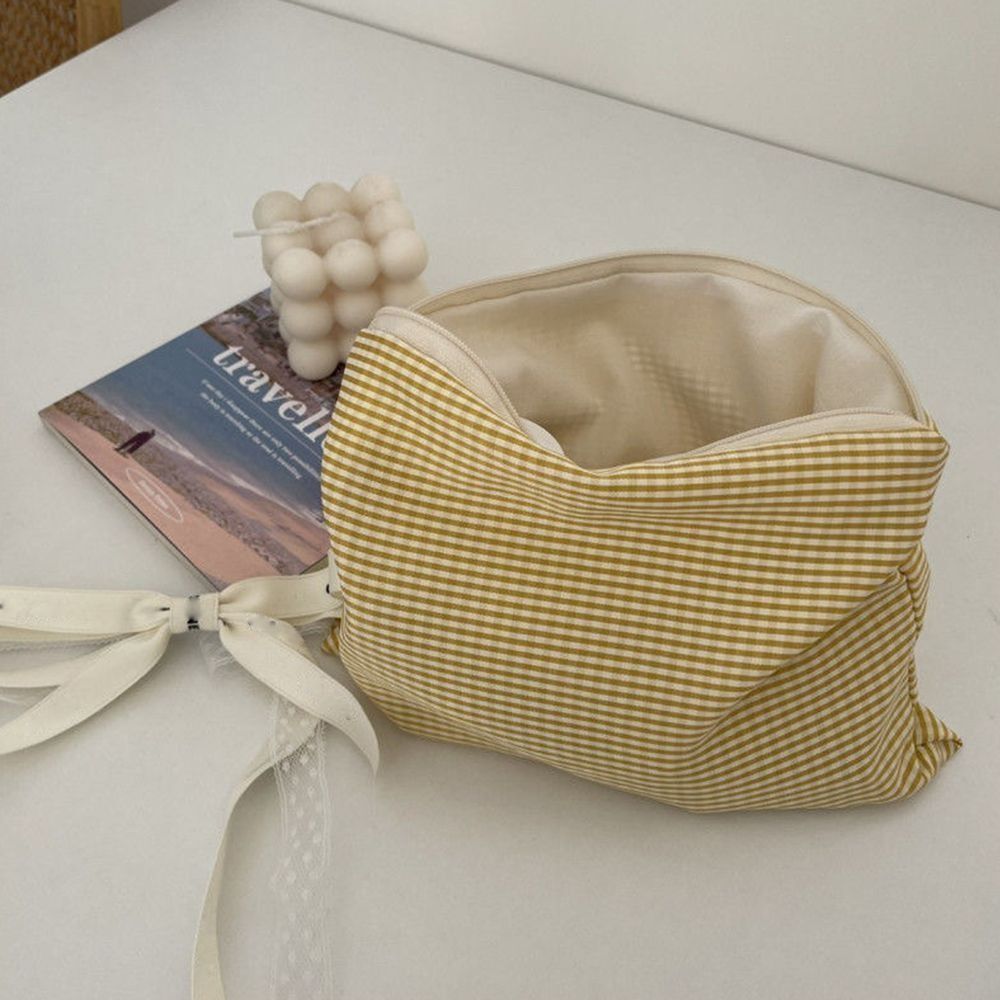 Portable Large Capacity Cosmetic Bag Cotton Plaid Cosmetic Storage Bag Lipstick Storage Bag
