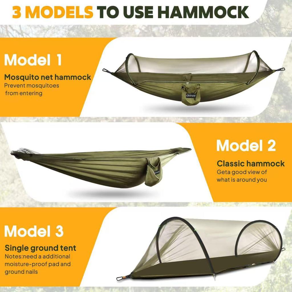 Portable Anti-Mosquito Camping Hammock with Automatic Quick-Opening