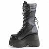 Platform Biker Boots Spice Girl Mid-Tube Lace-Up Black Knight Boots for Women