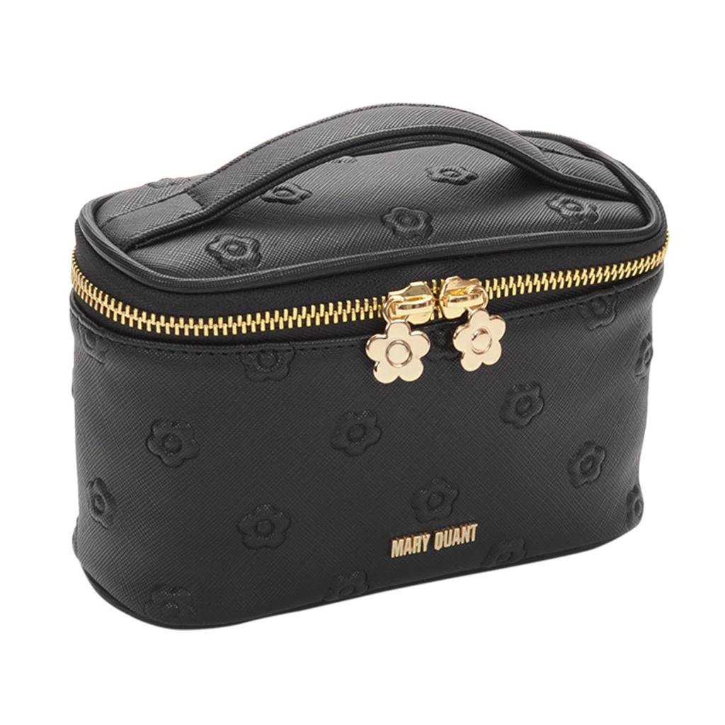 MARY QUANT Simple Embossed Daisy H10 X X 12cm Black Vanity, W16.5 D7cm, Handle,