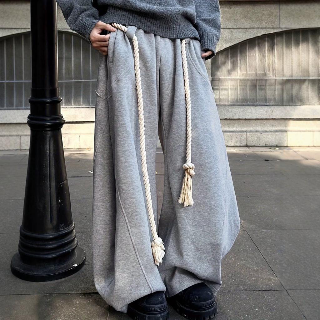 Men's Spring and Autumn Trend Drawstring Wide Leg Mopping Pants Grey Scimitar Simple Sweatpants