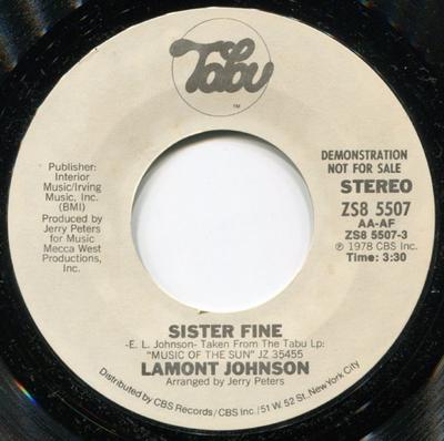 7inch Record LAMONT JOHNSON - Sister Fine ZS85507PROMO Tabu Records 1978 US Soul/Funk Used