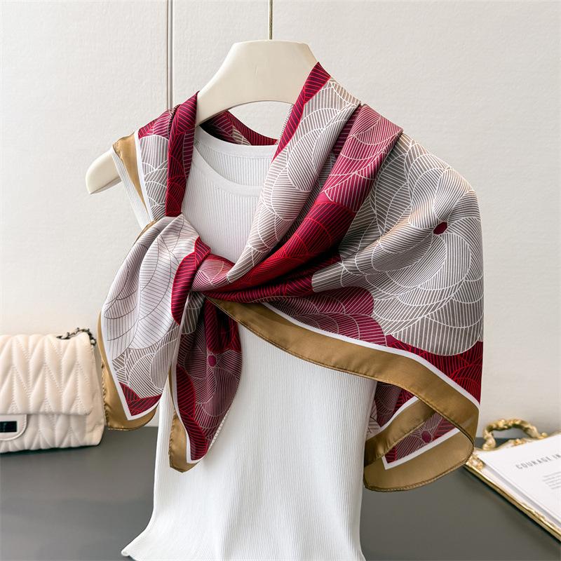 

Korean Version Of Elegant Floral Satin Imitation Silk Printing Large Square Scarf Silk Scarf Shawl Headscarf Neck Protection Scarf Decorative Scarf 90*90cm