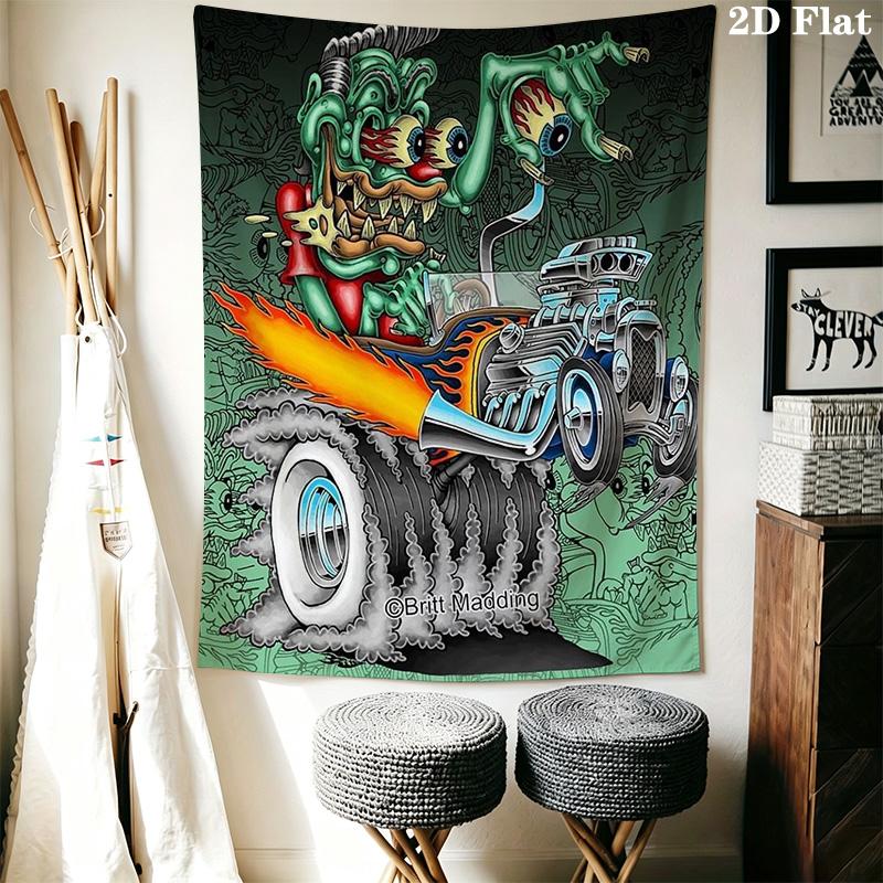 Rat Fink 2D Flat Tapestry Tapestry Wallmounted Background Cloth Work Of Art Wall Decoration Background Wall Hanging Cloth