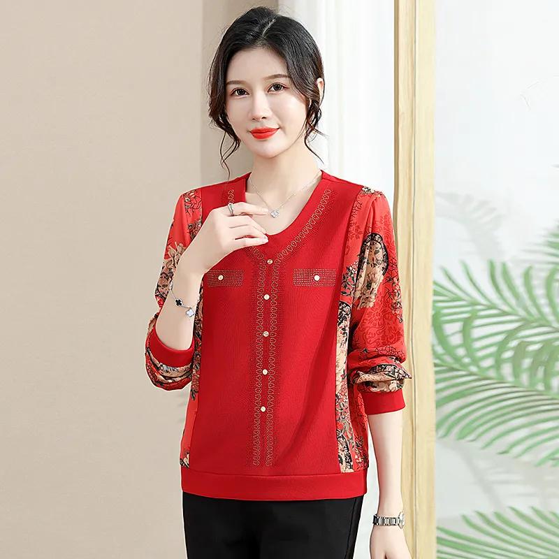 Women S Long Sleeve T Shirt Loose Fit Autumn Basic Top For Middle Aged Mom