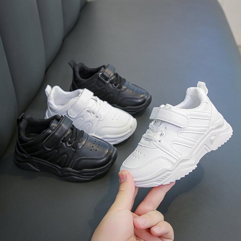 All White Girls Running Shoes Casual PU Kids Boy Tenis Shoes Comfortable Soft Bottom Spring Autumn Children Sneakers I07105